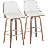 Gianna Swivel Bar Stool in Walnut Wood & White Leatherette with Chrome Footrest (Set of 2)